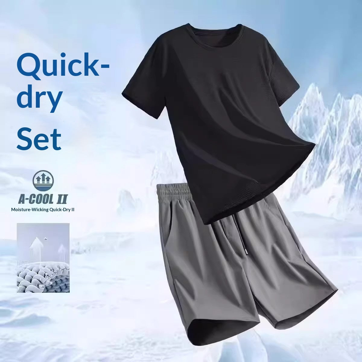 Breathable Mens Two-Piece Sports Short-Sleeve Set